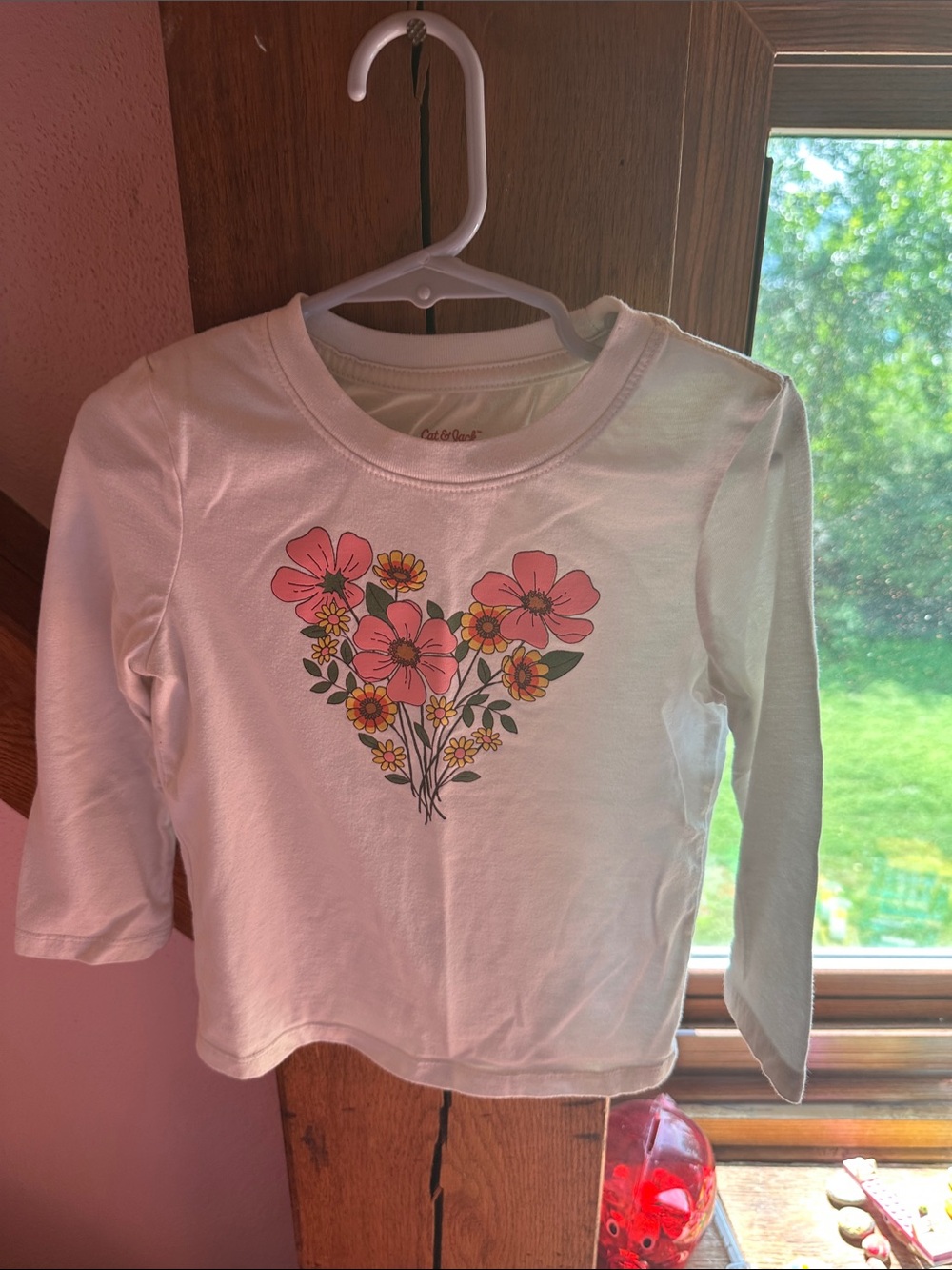 Cream Floral Heart Long-Sleeve Tee - Kids